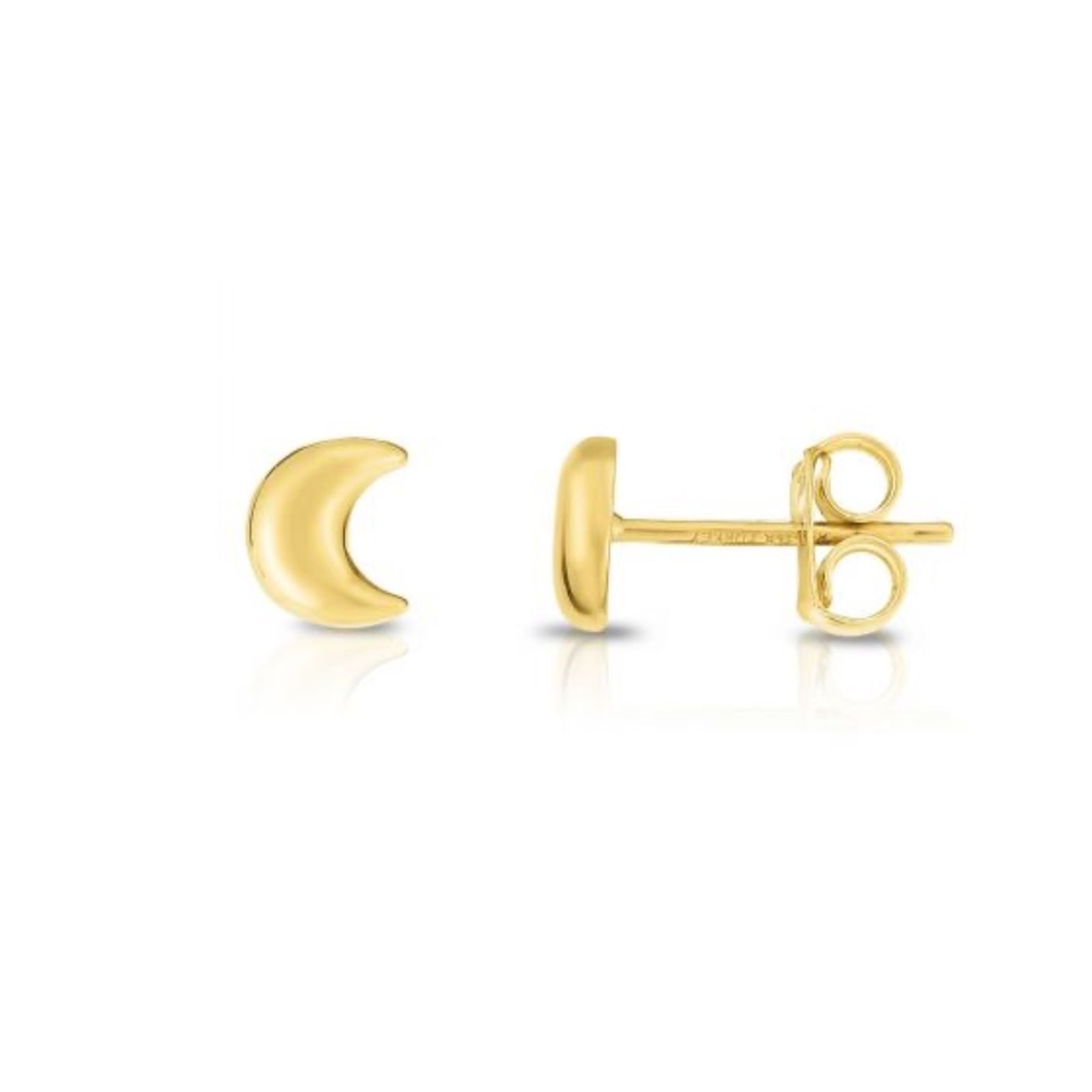 14K Yellow Gold Moon Stud Earring